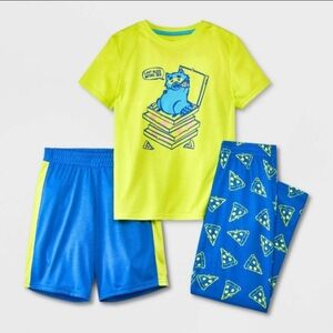 Kids 3-Piece Neon Yellow and Blue Pajama Set